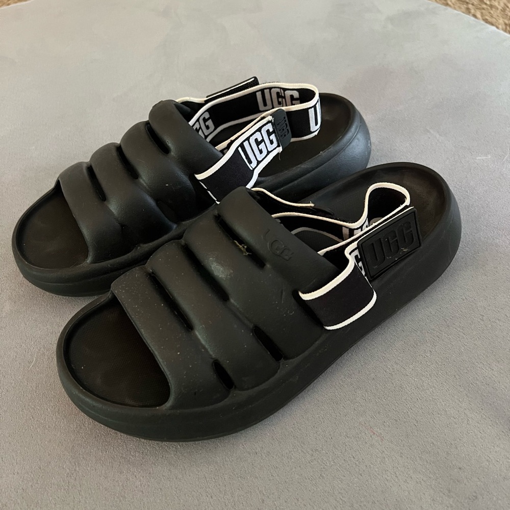 UGG Black Platform Sandals with Adjustable Straps